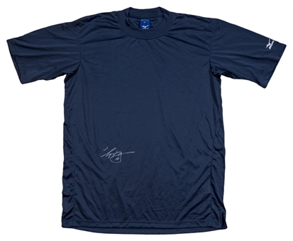 Chipper Jones Game Used & Signed Blue Mizuno Undershirt (PSA/DNA) 